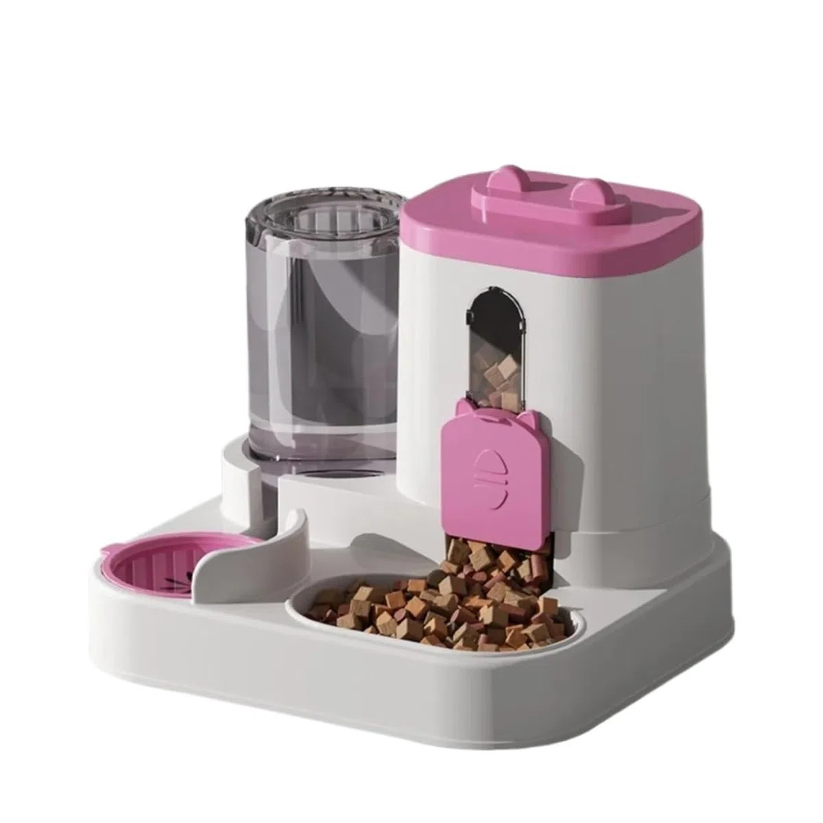 comedero automático para Mascotas, Un Bonito comedero y Bebedero automático 2 en 1 for Gatos con dispensador de Agua Lavable(Pink)