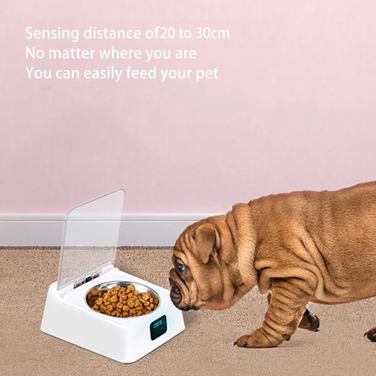 Comedero Inteligente, Cuenco para Mascotas con Apertura de Tapa de Inducción y Sensor Infrarrojo para Perros Pequeños y Medianos, Capacidad de 350ml