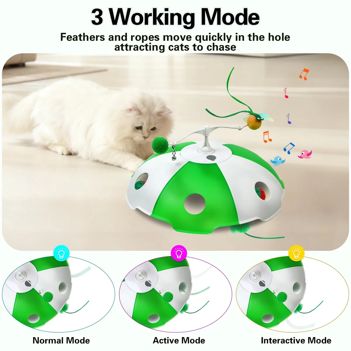 Sofolor Juguetes para gatos recargables, juguetes interactivos para gatos de interior, activados por tacto, plumas en movimiento, canto de pájaros, juego de captura de ratones de laberinto de 6