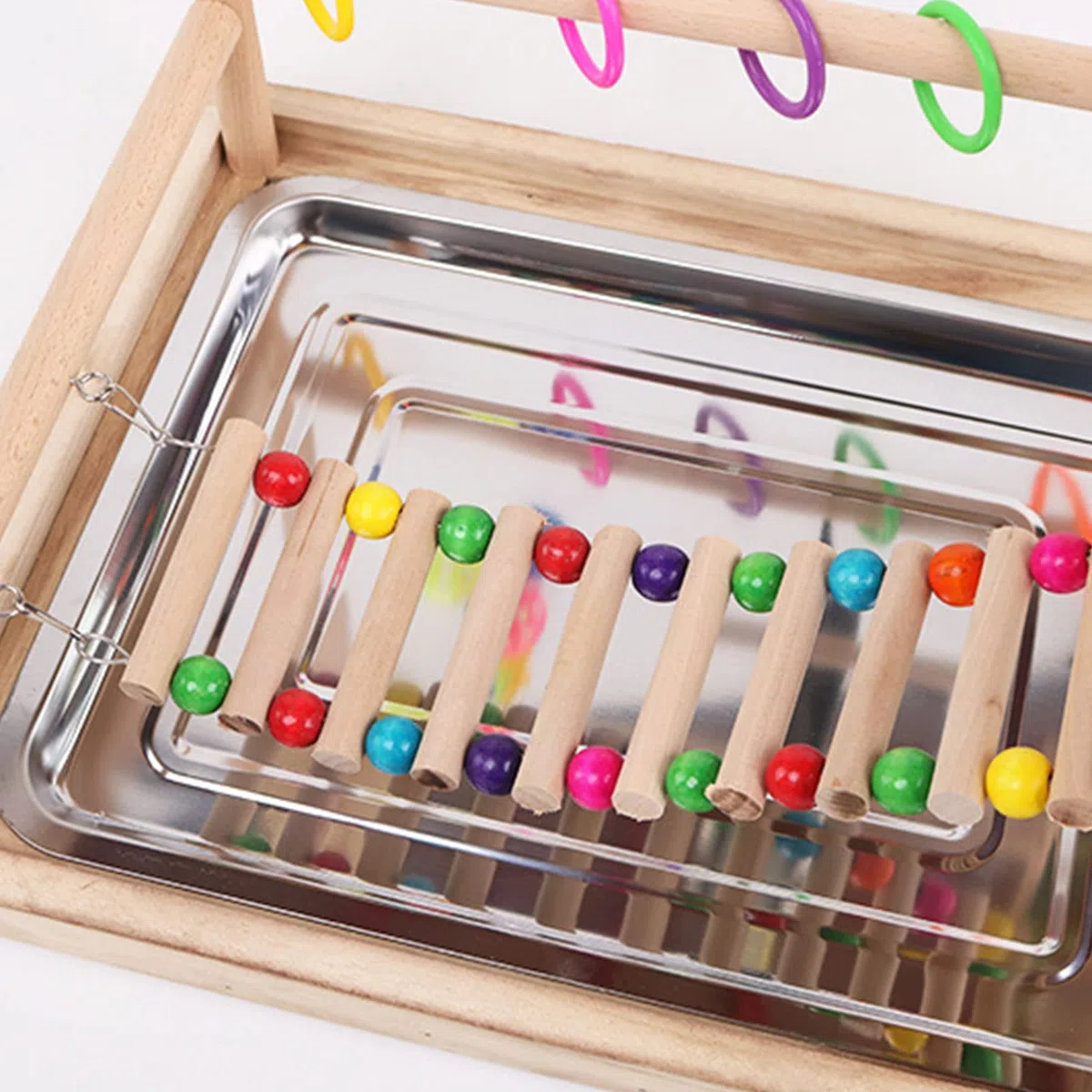 Jaula para pájaros, juguete para masticar, escalera, columpio, loros, perca, centro de actividades con tazas de alimentación, soporte de madera natural para pájaros, con cuencos, grande para
