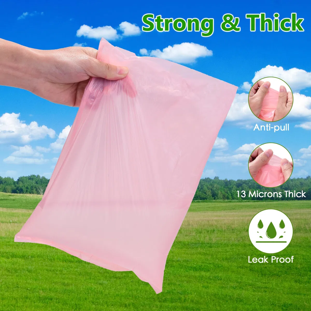 WDFAACK Bolsas biodegradables para caca de perro, color rosa, aroma a lavanda con dispensador, 300 bolsas grandes para excrementos, extra gruesas, fuertes, mezcladas con almidón de maíz, compostables,