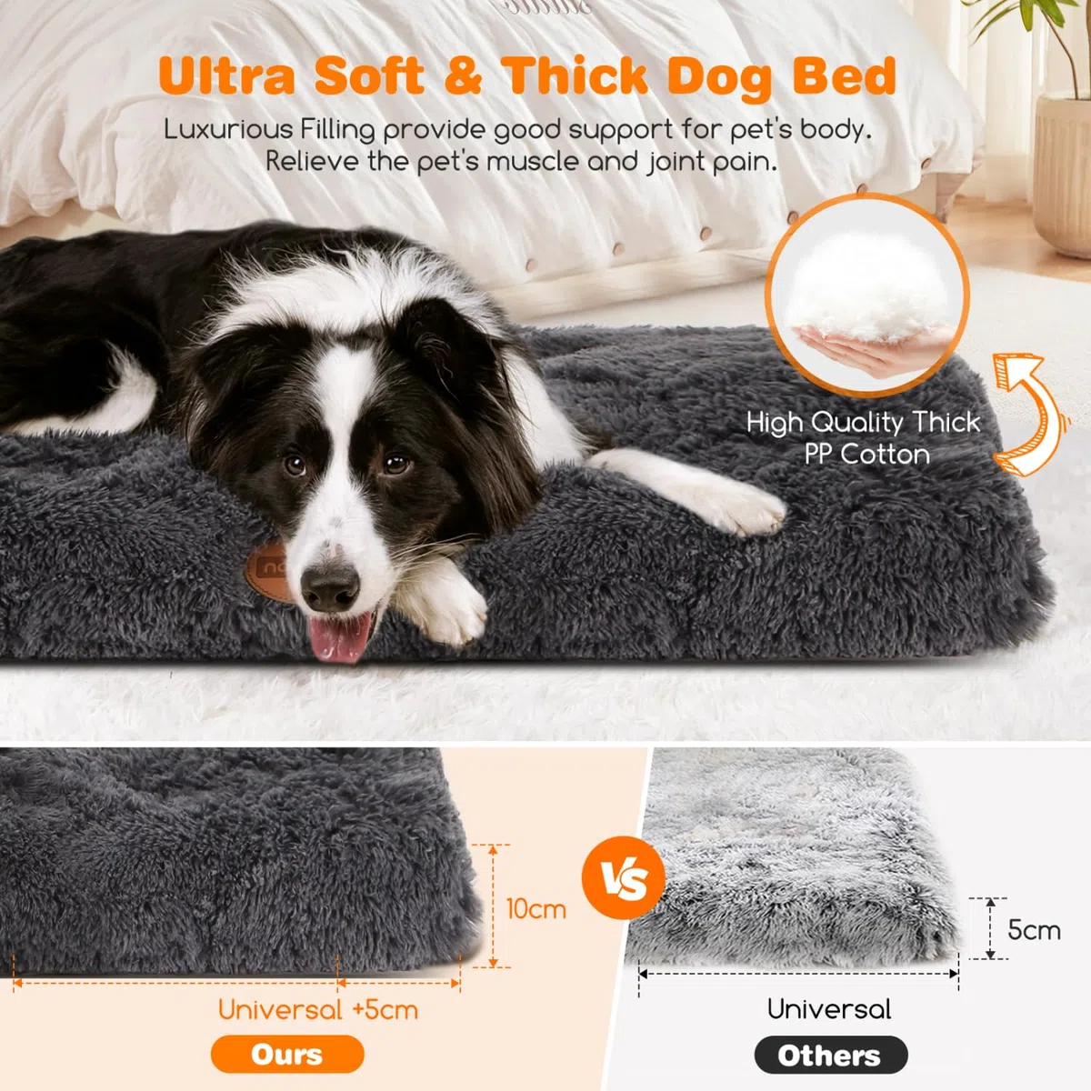 Nobleza 2X Cama Perro Grande, Cama Perro Lavable, Peluche Largo Cama para Perros, Suave y Esponjoso, Cama de Perro Antideslizante, Gris Oscuro, 110x73cm