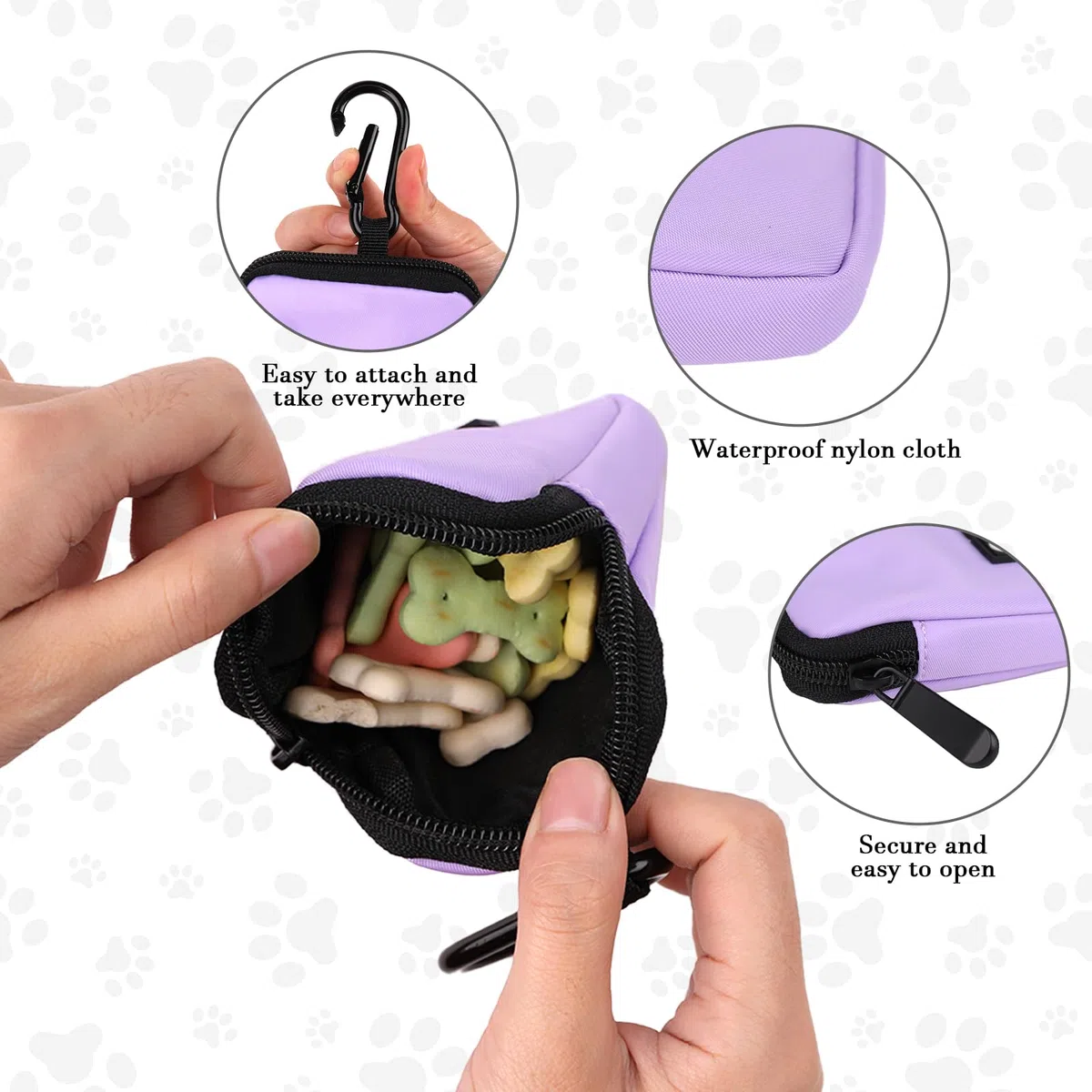 Bolsa impermeable para golosinas para perros, bolsa de entrenamiento para perros, dispensador de bolsas de excremento integrado, bolsa de hombro ajustable (BLK) (bolsa pequeña violeta)