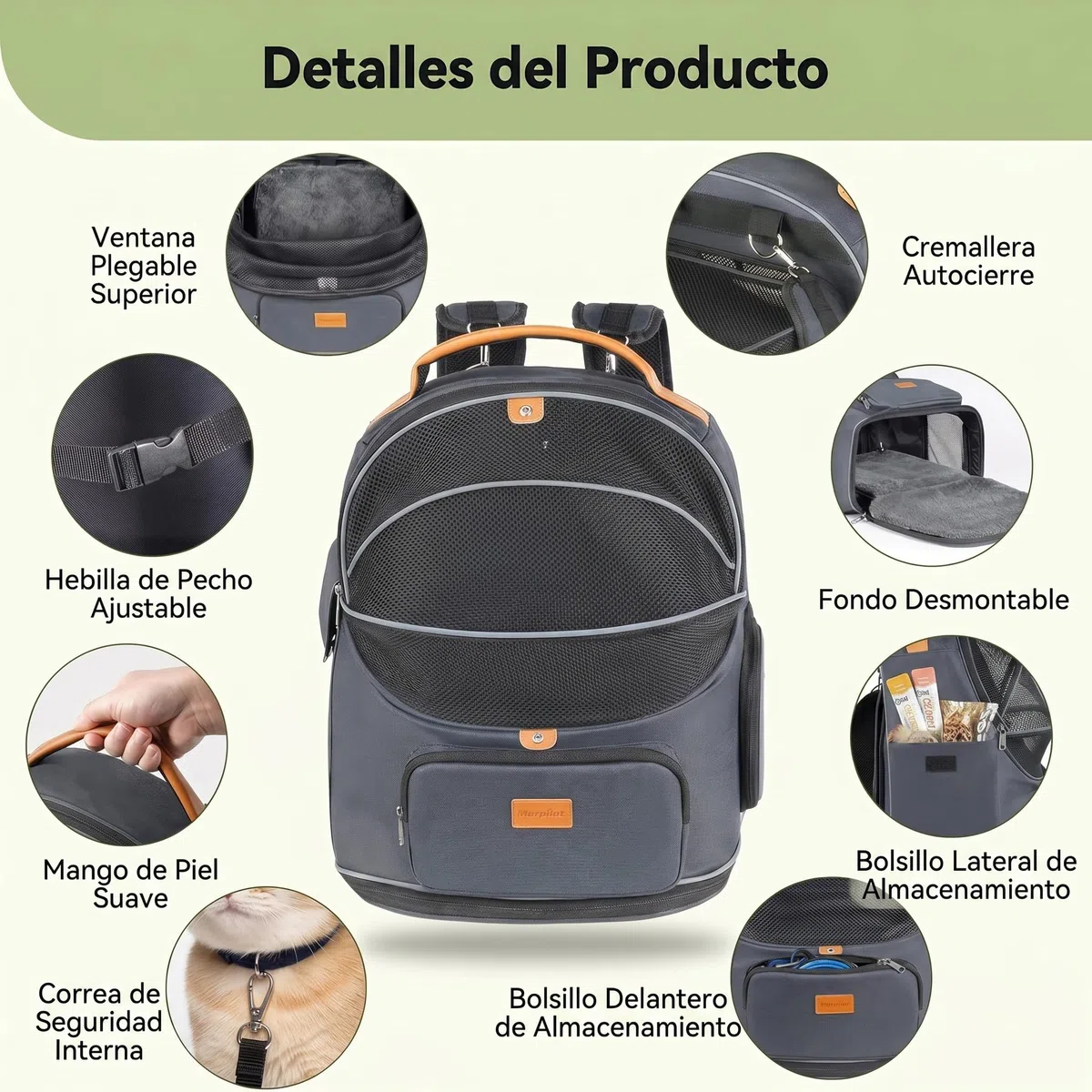 Morpilot Transportín para gatos extensible — con relleno de felpa extraíble; mochila portátil para perros, homologada por las compañías aéreas, ideal para acampadas y actividades al aire libre. Gris L