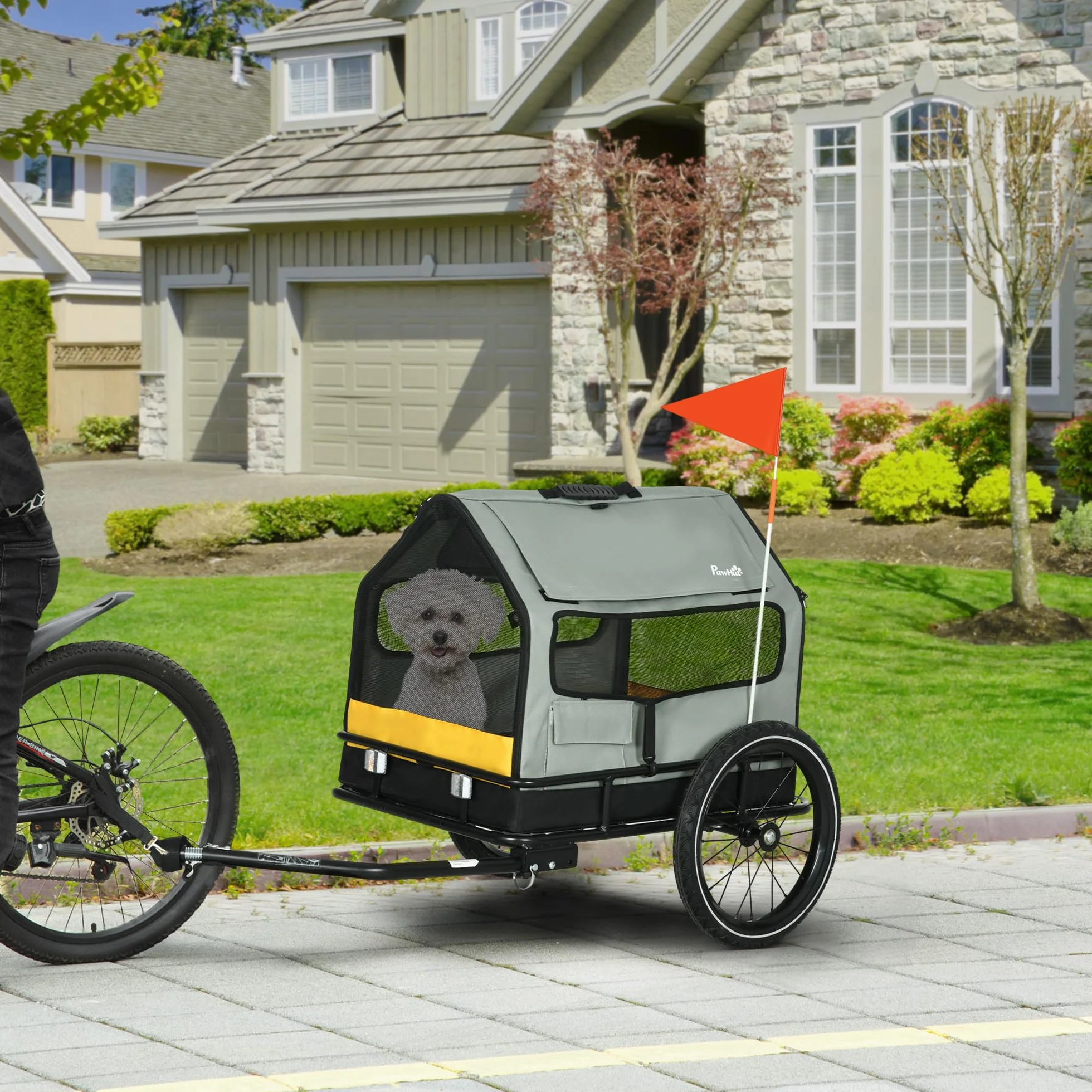 PawHut 3-en-1 remolque del perro casa de mascotas, remolque de carga remolque de bicicleta de perro, cochecito de perro con reflectores para perros pequeños de hasta 10 kg, Oxford, gris