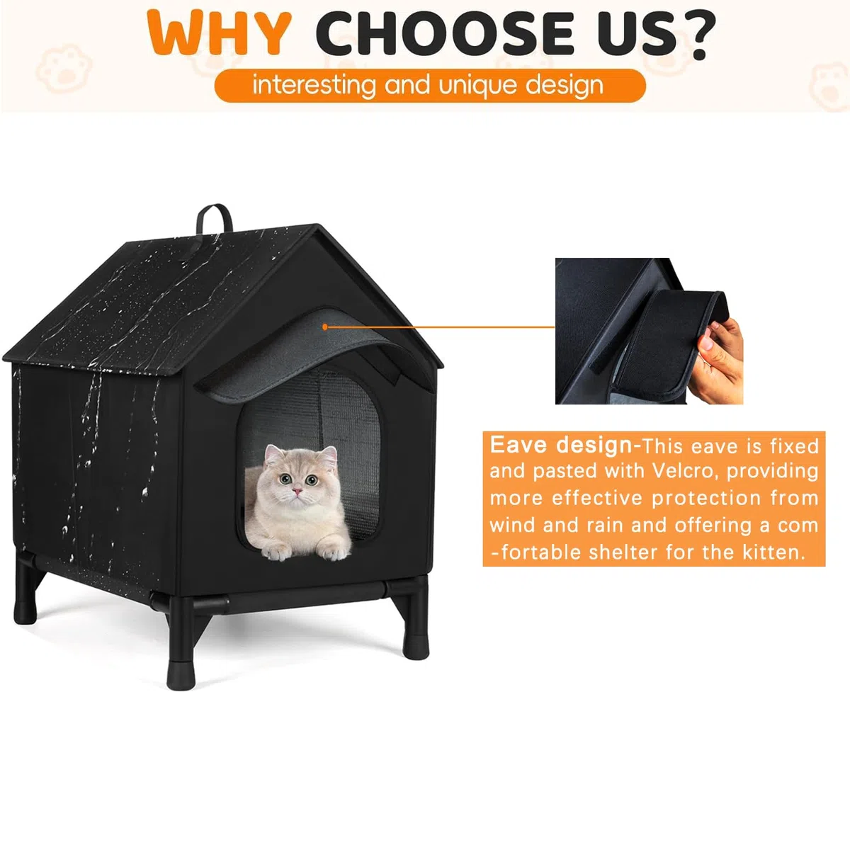 Casa para gatos con aleros desmontables adicionales, para gatos de interior y exterior en verano e invierno, actualización impermeable, refugio totalmente aislado para gatos callejeros y salvajes (L