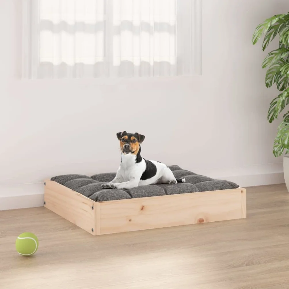 Cama para perros de madera de pino maciza, 51,5 x 44 x 9 cm, rectangular, estable con diseño rústico, ideal como cama acogedora, cama y cesta para perros para cachorros y mascotas