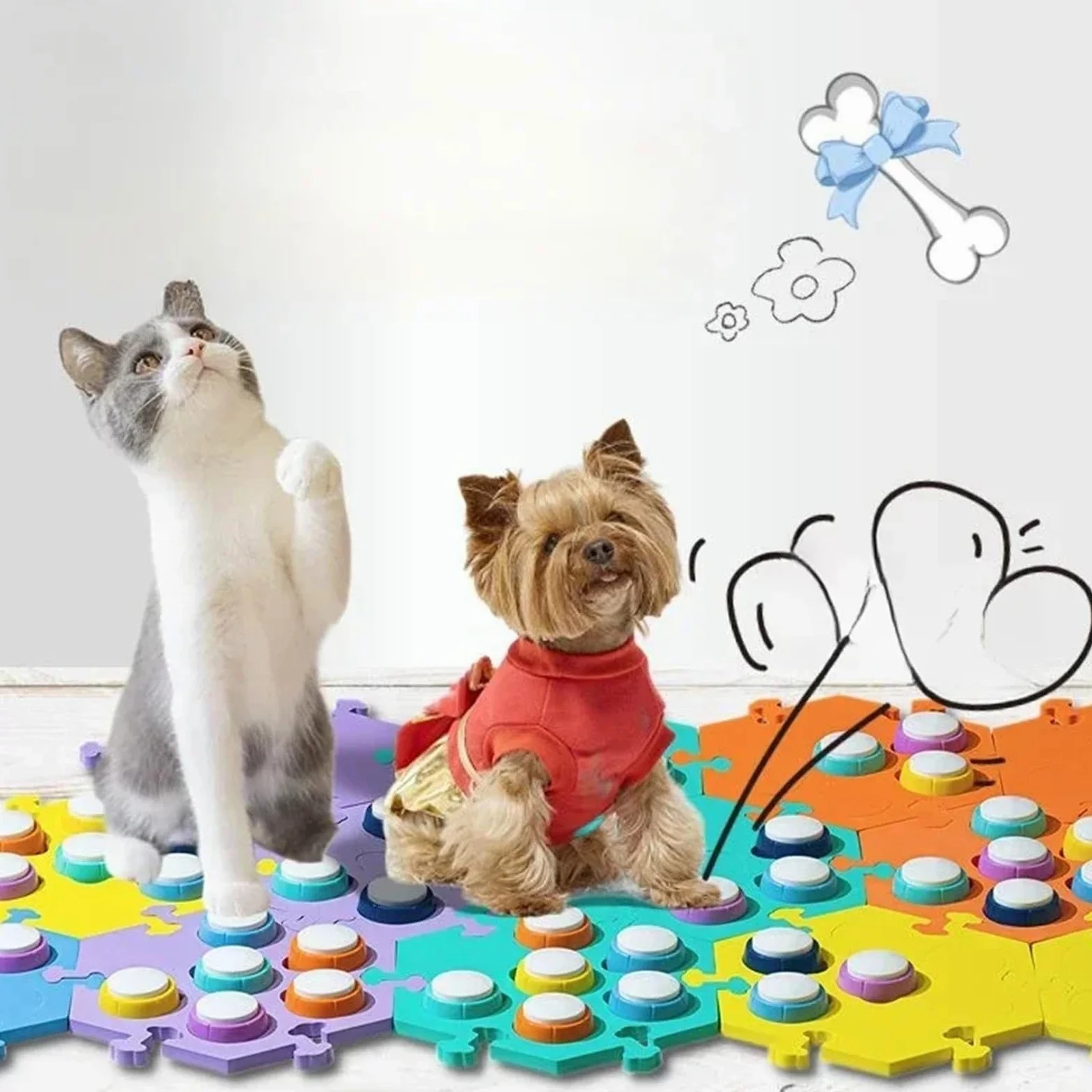 Botones de comunicación para mascotas, grabador de voz para perros y gatos, sonido de sonido (con alfombrillas, 5 unidades)