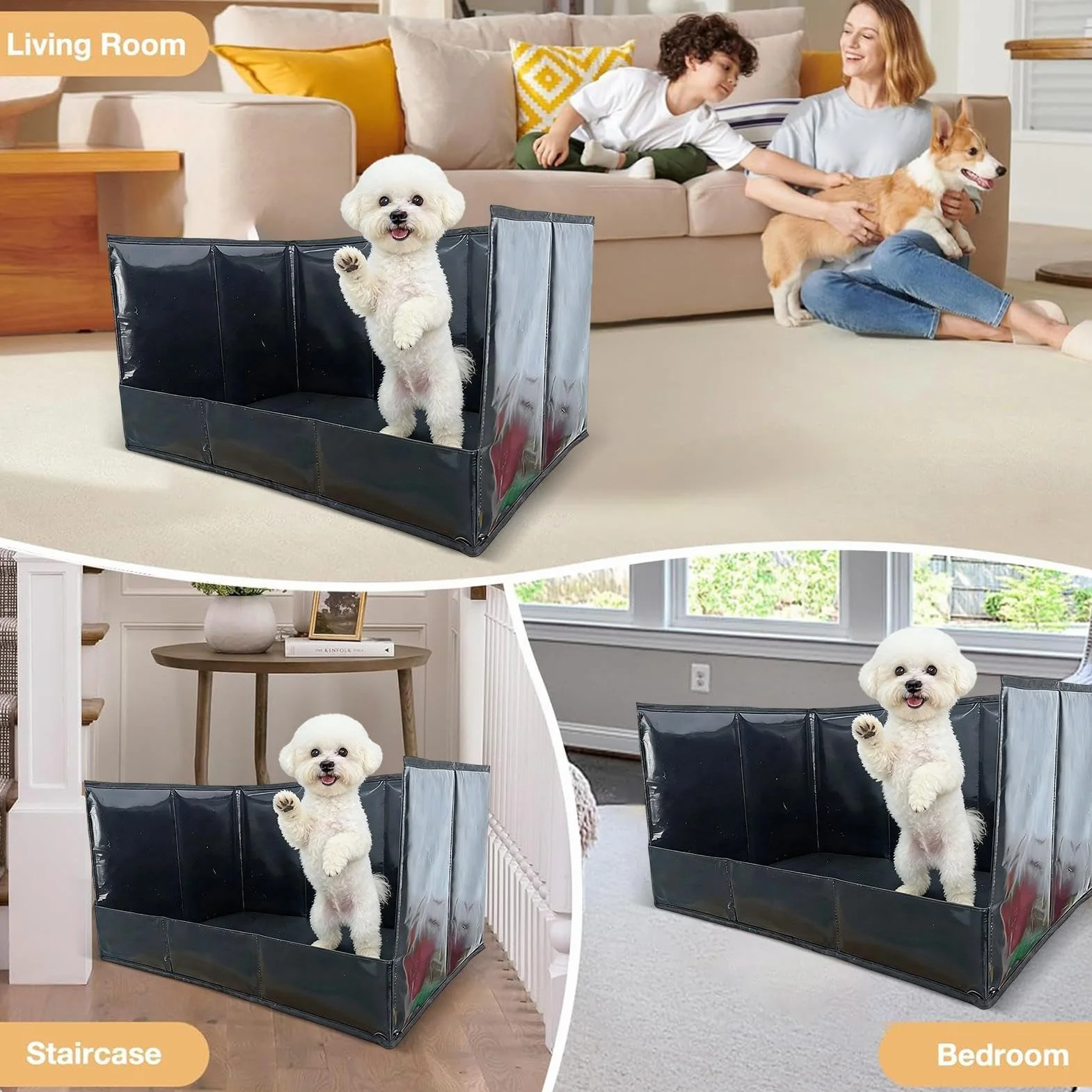 Arenero para perros, paredes altas para interiores, aseo, suministros para mascotas, porta pis para perros, arenero para casa, apartamento, salón, balcón, exterior, porche, limpieza del patio