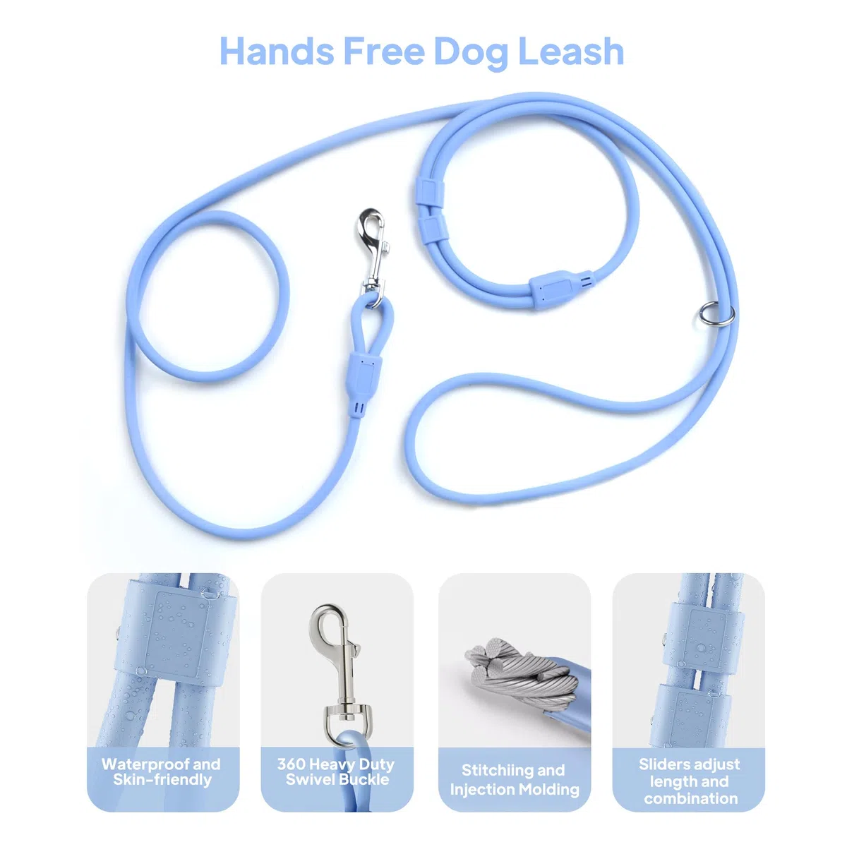 PetiFine Correa de perro manos libres, correa cruzada para pasear al perro, correa multifuncional impermeable de 8 pies para nadar, correr, entrenar (S, azul)