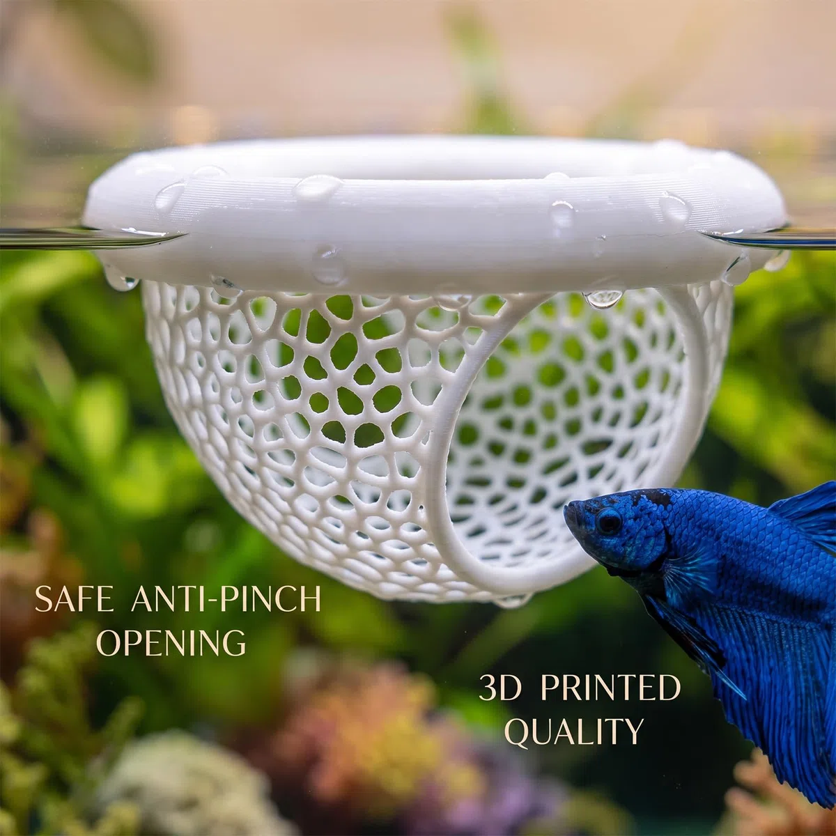 Paquete de 2 hamacas flotantes Betta, cueva escondite Betta impresa en 3D con anillo de alimentación, decoración multifuncional para acuarios, accesorios para peceras, refugio de descanso para peces
