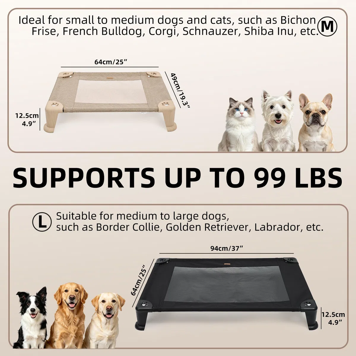 Cama elevada plegable para perros, cuna elevada para mascotas con malla transpirable, pies antideslizantes, resistente a la humedad, cama lavable para mascotas para perros medianos y grandes