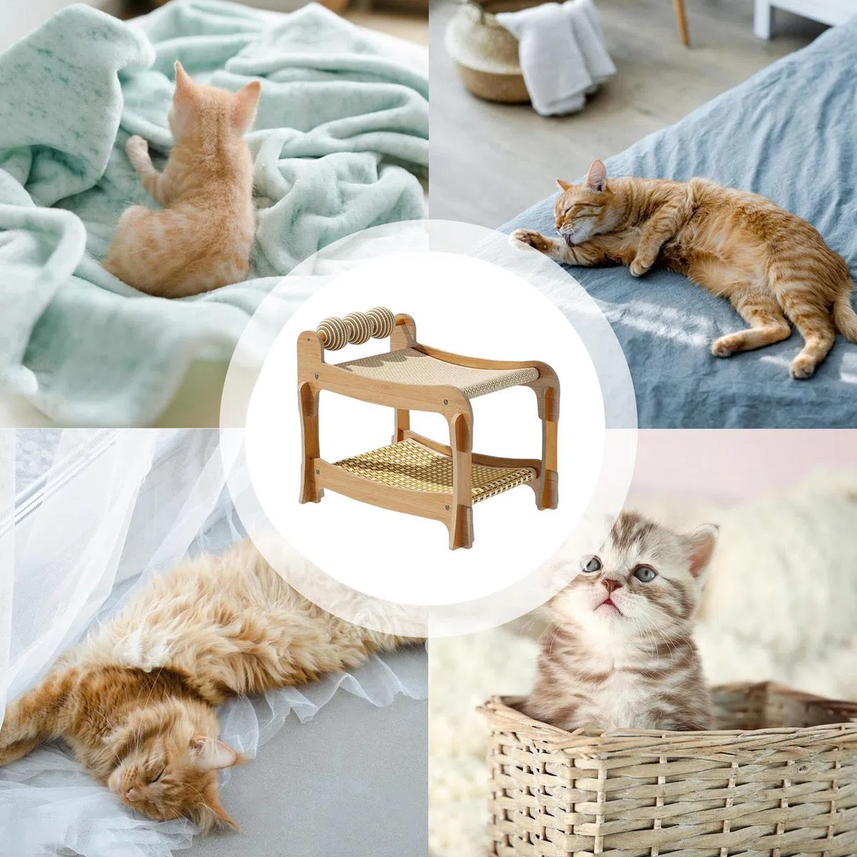 Camas Literas Apilables Para Gatos Hamaca lavable de madera transpirable 2 | Rascador Cama Litera para Mascotas Felinas En Hogar, Dormitorio, Apartamento, Habitación, Salón, Residencia, Piso