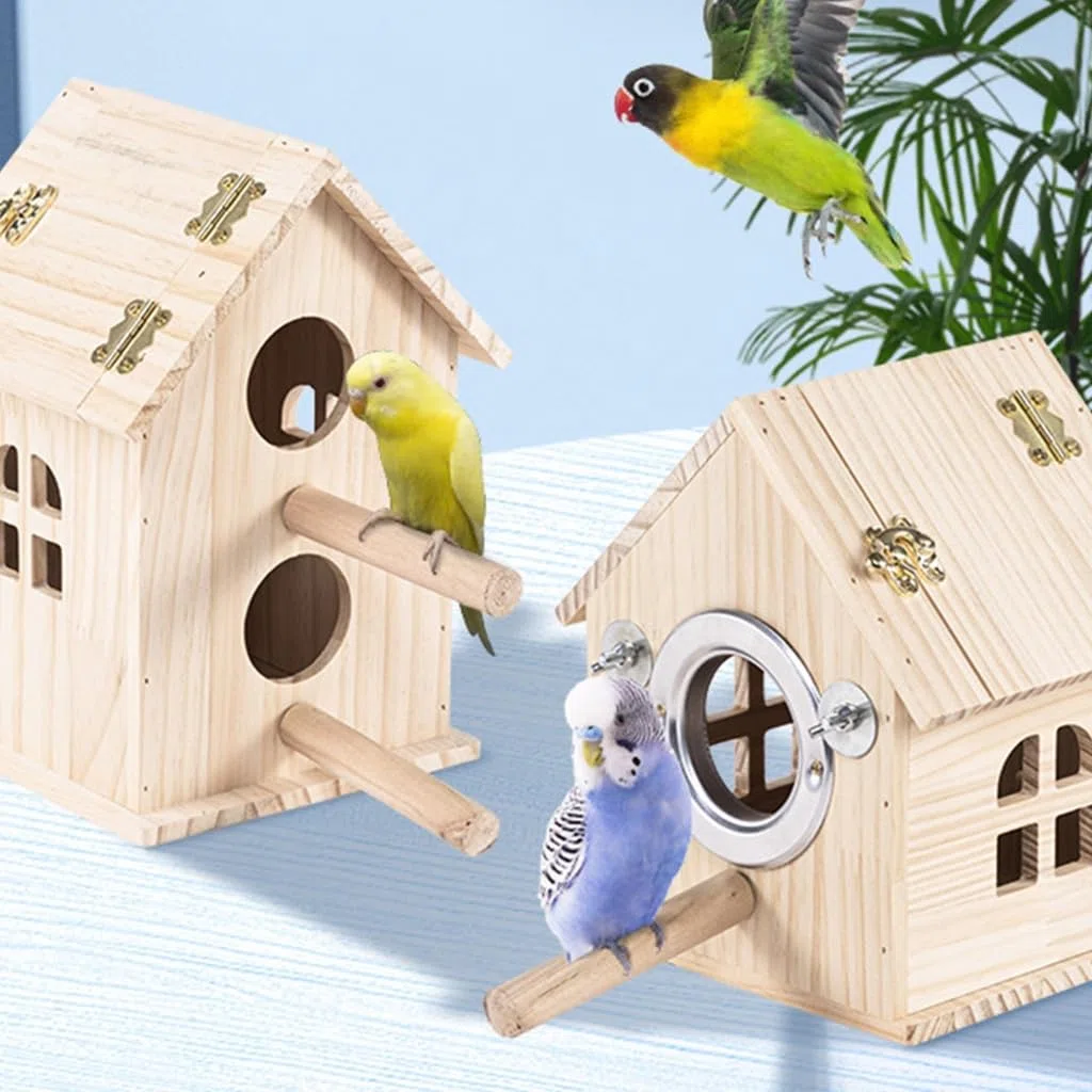 Caja de cría de loros, nido de pájaros colgante, jaula de pájaros, caja de apareamiento de madera para periquitos, cacatúas, periquitos