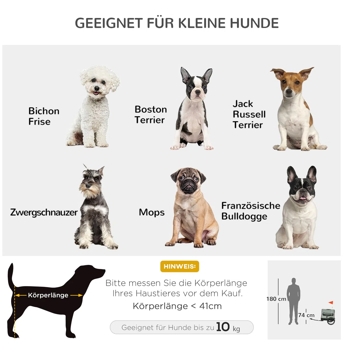 PawHut 3-en-1 remolque del perro casa de mascotas, remolque de carga remolque de bicicleta de perro, cochecito de perro con reflectores para perros pequeños de hasta 10 kg, Oxford, gris