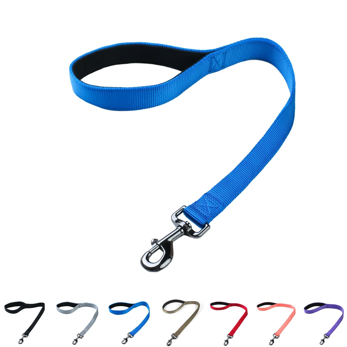 Correa corta de nailon de alta calidad de 61 cm con cierre resistente y mango acolchado cómodo para perros grandes de raza media, uso diario, correr, caminar, entrenamiento, etc. (61 cm, azul
