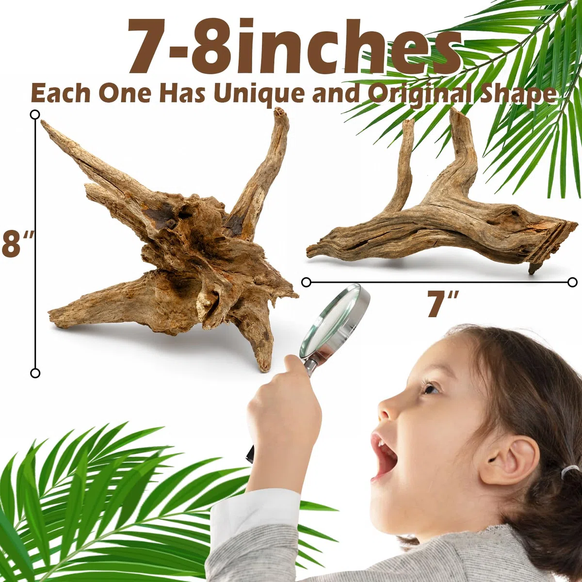 3 piezas de madera flotante natural de 8 pulgadas para acuario y tanque de reptiles, decoración de madera única de 7 a 8 pulgadas para pecera, tortugas, lagartos, serpientes, madera flotante natural