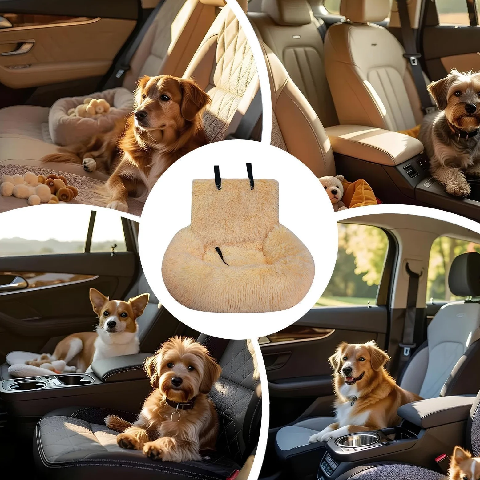 Asiento de coche para , cojín de asiento de coche de felpa para cachorros, cojín de cama de mascotas antideslizante para viajes, camping, senderismo, desplazamientos diarios