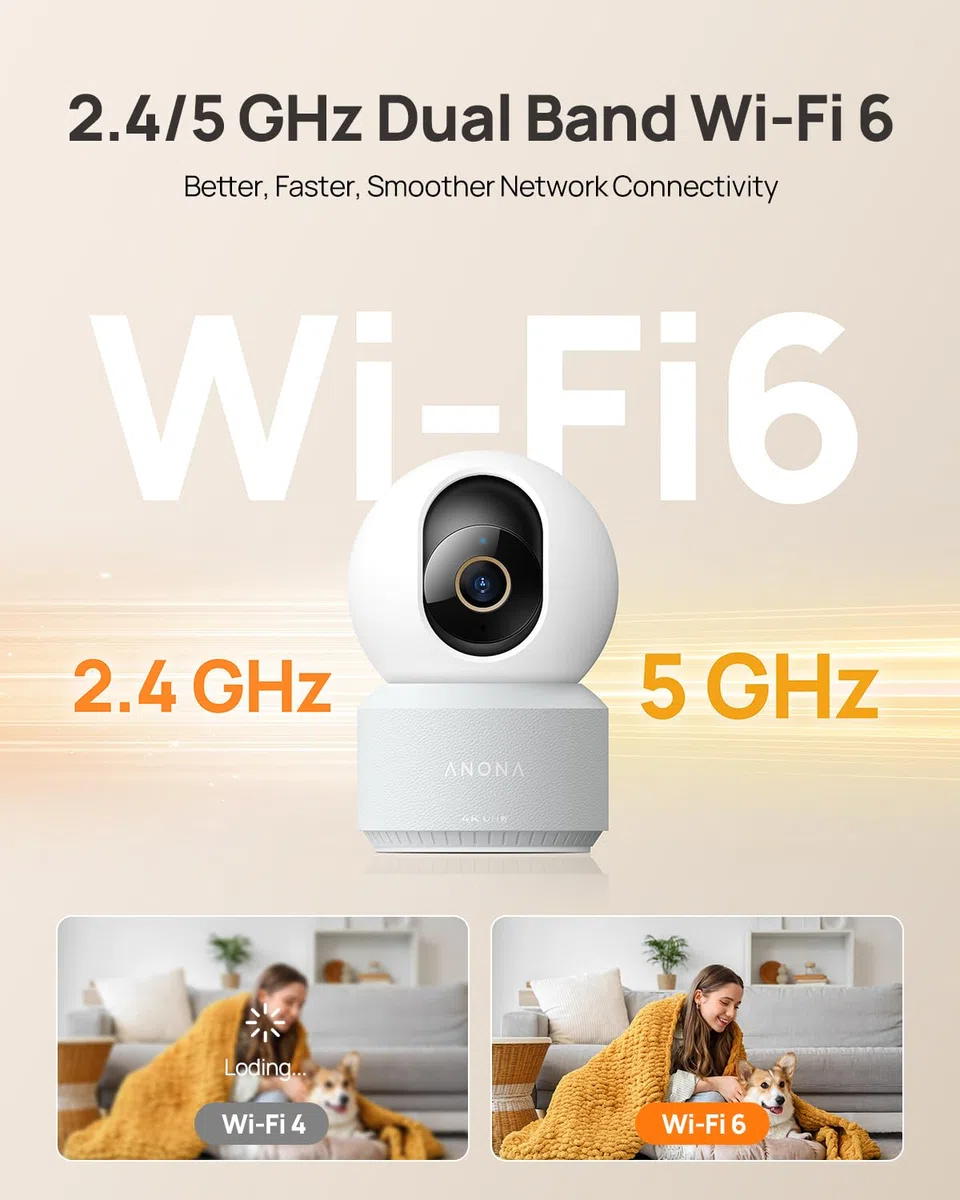 Anona Cámara 4K UHD para interiores con tarjeta SD de 64 GB, cámara de seguridad para mascotas/perros/bebés con aplicación de teléfono, giro panorámico de 360°, Wi-Fi 6 de 2.4G/5G, seguimiento