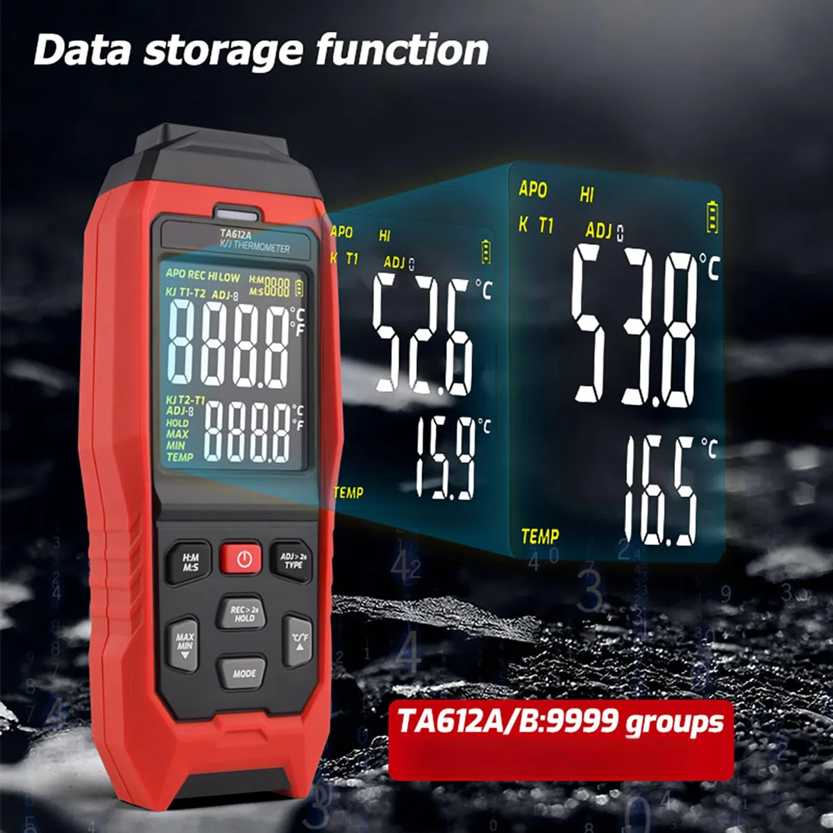 Termómetro, medidor de temperatura de termopar tipo K/J de un solo canal con carga de datos USB, alarma alta-baja, 9999 juegos de almacenamiento para pruebas industriales