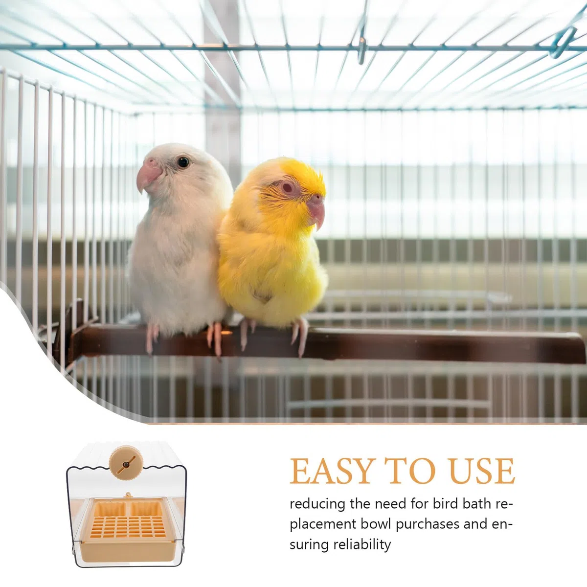 Baño para Pájaros de Interior Comedero Integrado, Cuenco Profundo de Plástico en Color Naranja Cálido, Multifuncional para Jaulas Pequeñas y Medianas, Accesorio Esencial para