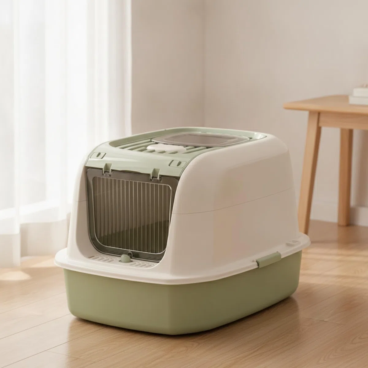 Caja de Arena Cerrada para Gatos Caja Higiénica Arenero Cubierto Contenedor de Residuos con Tapa Practicable y Borde Ancho PP y Interior Adecuada para Apartamentos y Estudios, Gris