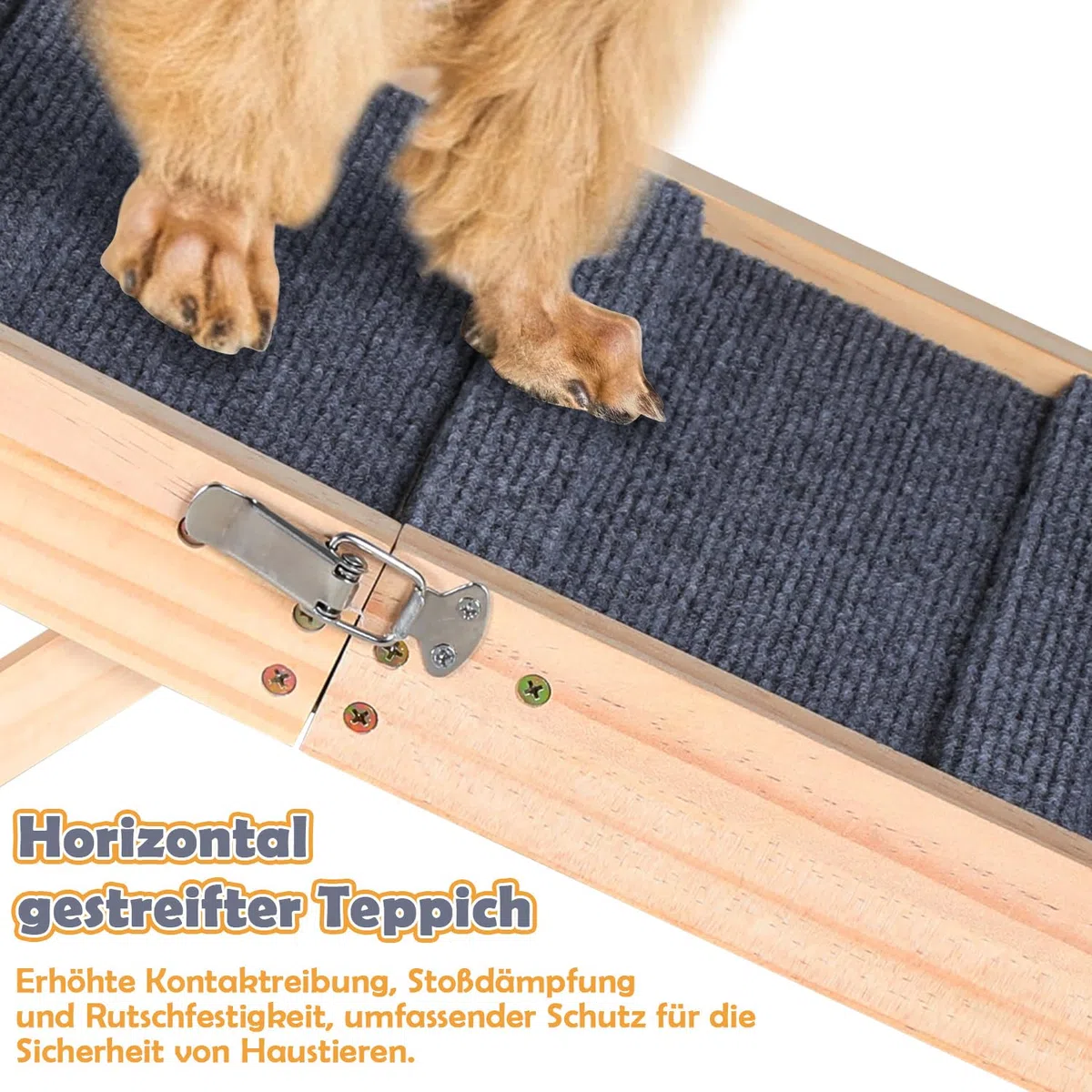 Rampa para perros y gatos, 4 alturas, 19,5-41 cm | Cama de madera de pino, sofá con doble cierre, antideslizante, plegable, 5 travesaños, 25 kg, gatos pequeños