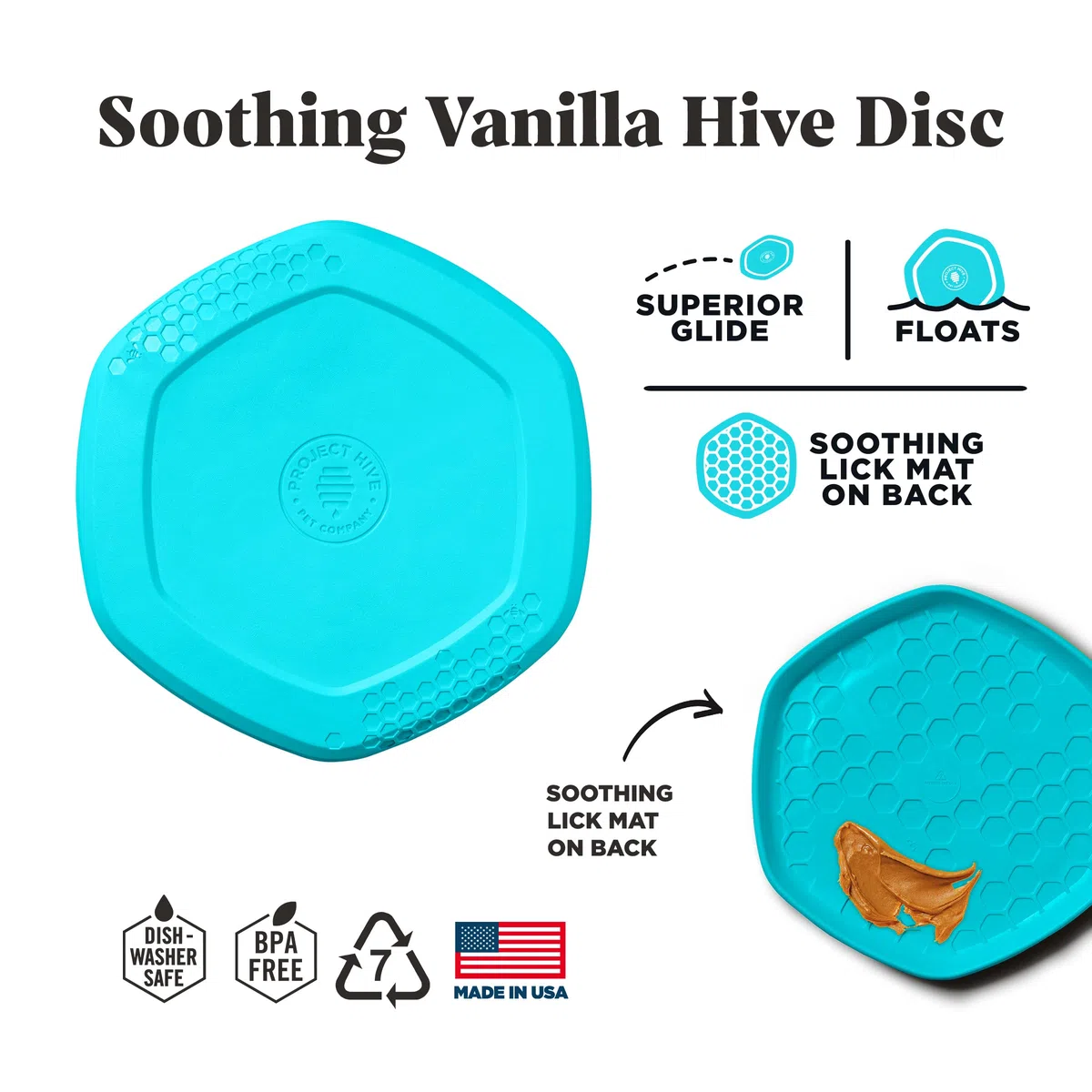 PROJECT HIVE ·PET COMPANY· - Frisbee de colmena con aroma a vainilla relajante para perros - Ideal para buscar - Incluye una alfombrilla para lamer en la parte posterior - Flota en el agua
