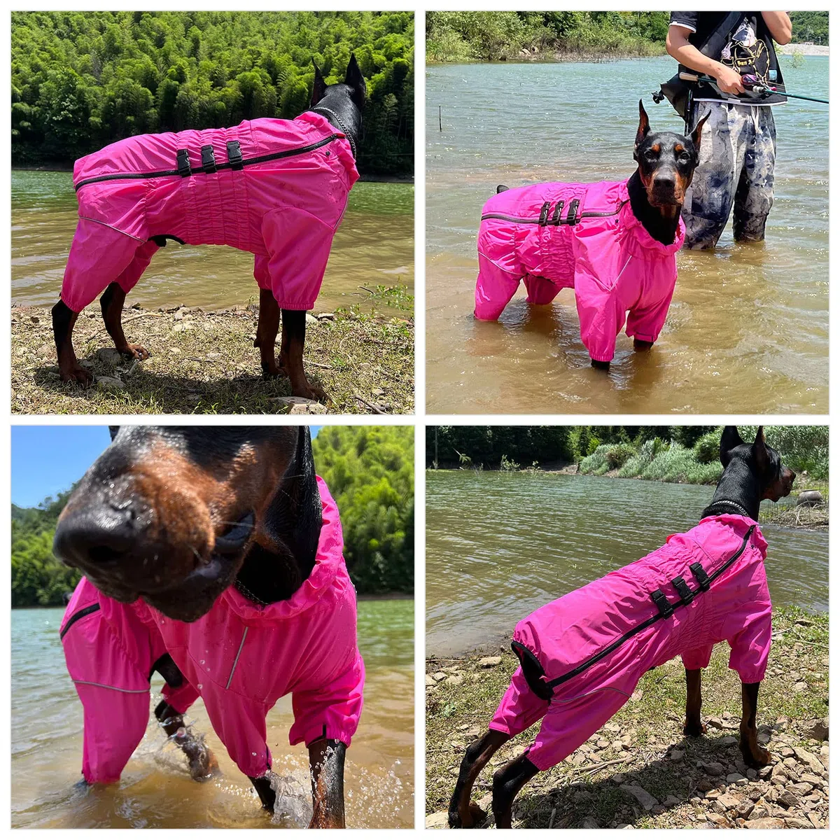 Chaqueta impermeable para perros, chaqueta impermeable ligera e impermeable reflectante de seguridad para perro, resistente al viento, chaleco para perros pequeños, medianos y grandes, rosered M