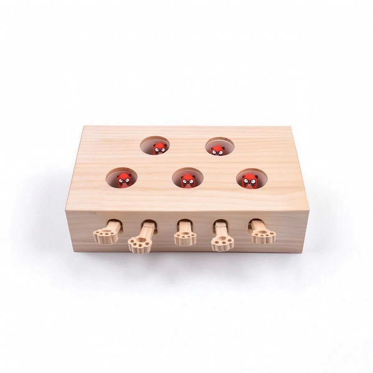Caja Juego con Palancas Pata Juguete Interactivo Estimulante para Gatos, Juguete Interactivo De Madera para Gatos con Diseño De Muñeco