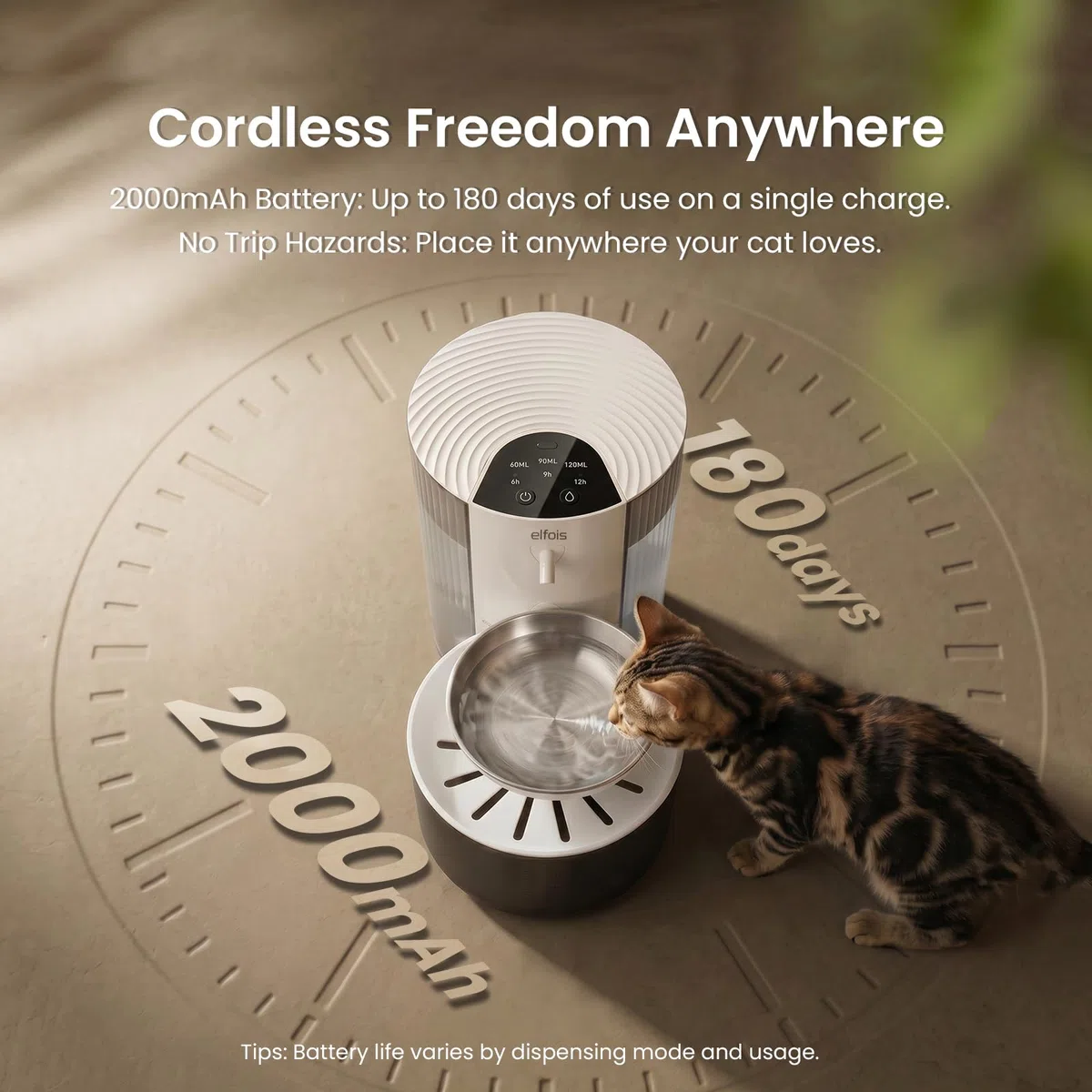Fuente de agua para gatos sin filtro, dispensador de agua recargable inalámbrico para mascotas con gran capacidad de 3 litros, tanques de agua limpios y sucios, cuenco de acero inoxidable para gatos y