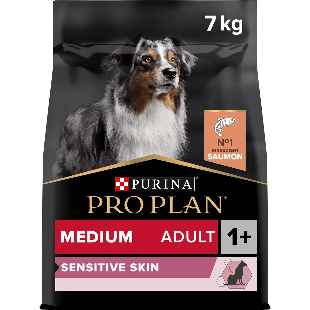 Pro Plan - Medium Adult Sensitive Skin con Optiderma, Rico en salmón – 7 kg – Pienso para Perros Adultos de tamaño Mediano