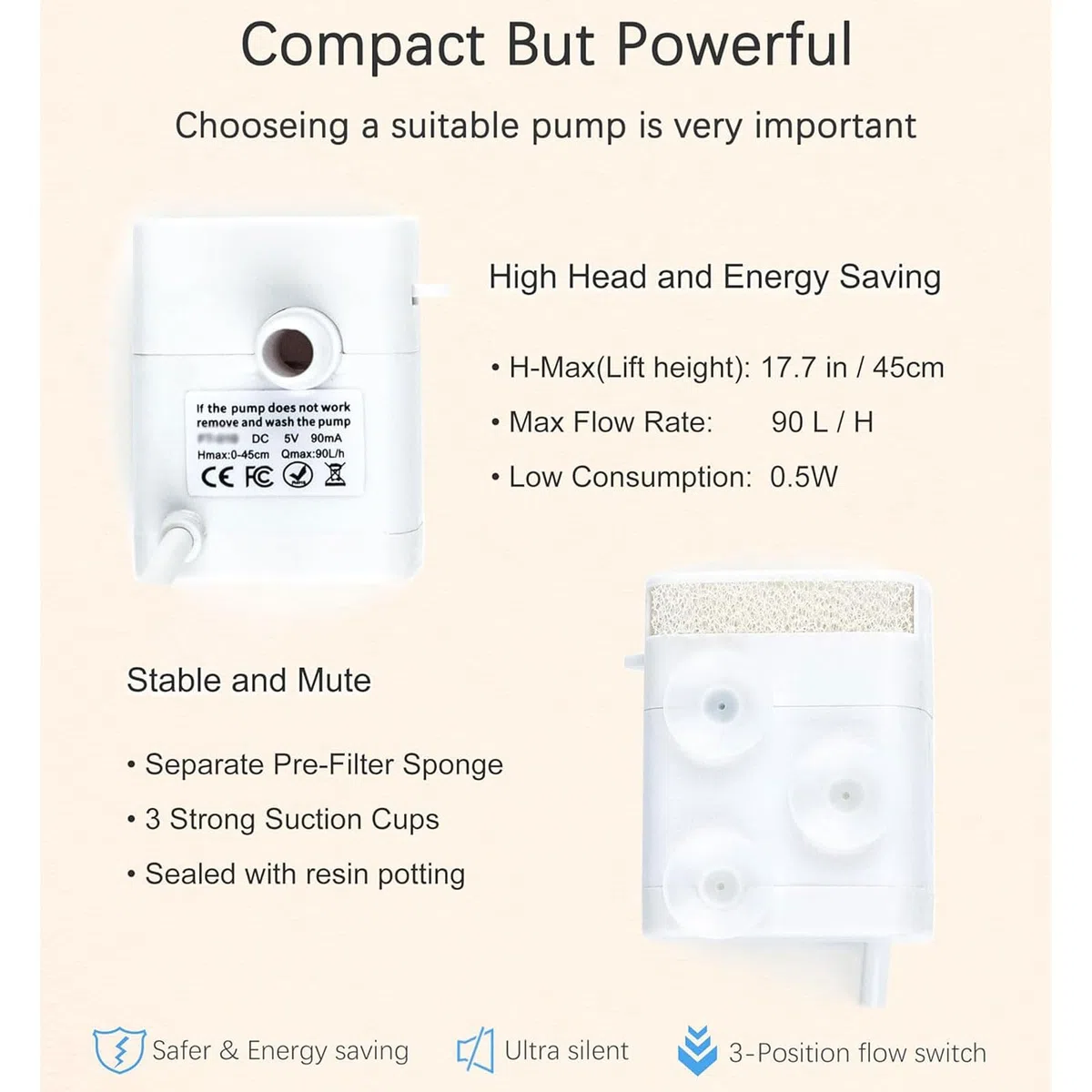 Bomba de agua Bomba de agua para beber, bomba de repuesto Original silenciosa para fuente de agua para mascotas con cable de alimentación Usb para fuente para gatos