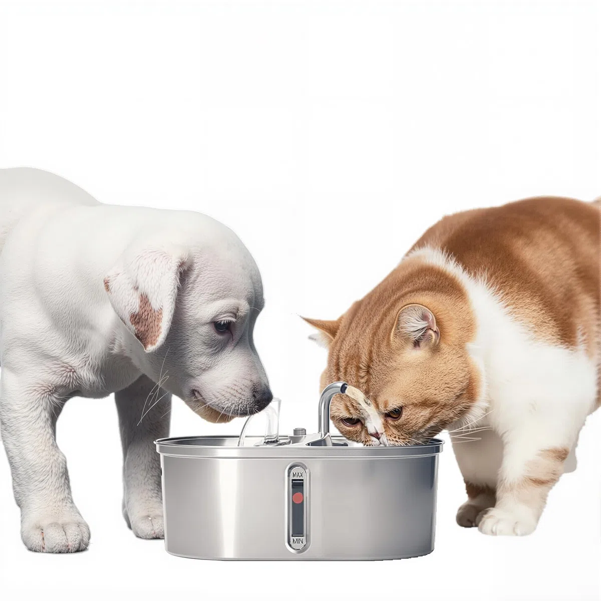 Fuente de Agua para Gatos (3,2 L, Fuente de Agua automática, Acero Inoxidable, con Ventana de Nivel de Agua, Filtro de Carbono Activado, USB silenciosa, Doble Salida para Gatos y Ch)