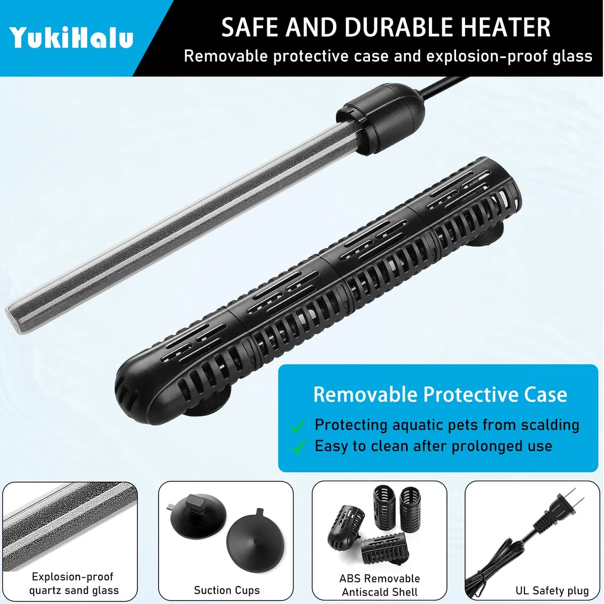 YukiHalu Calentador de acuario de 50/100/200/300/500 W con funda protectora, calentador de pecera, temperatura ajustable, controlador de temperatura externo, pantalla LED, utilizado para 300 W