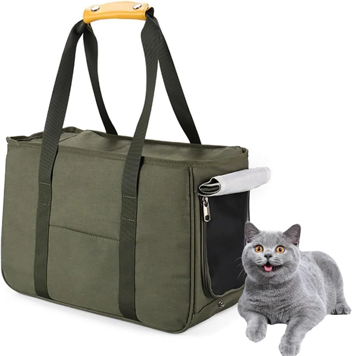 Transportín Perro, Bolso Portamascota con Bolsillos, Bolsa Mascota Ligera Transpirable con Correa Seguridad para Compras Viajes, Tote Mascotas Pequeñas Medianas, Green
