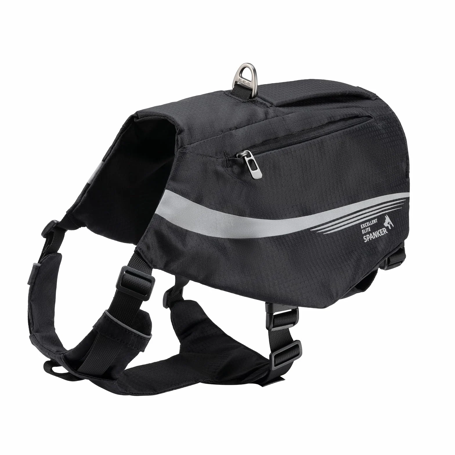 EXCELLENT ELITE SPANKER Mochila reflectante en forma de Y con bolsillos con asa, sin tirones, anillos en D, equipo ligero de senderismo para perros, caza, camping, viajes (negro)