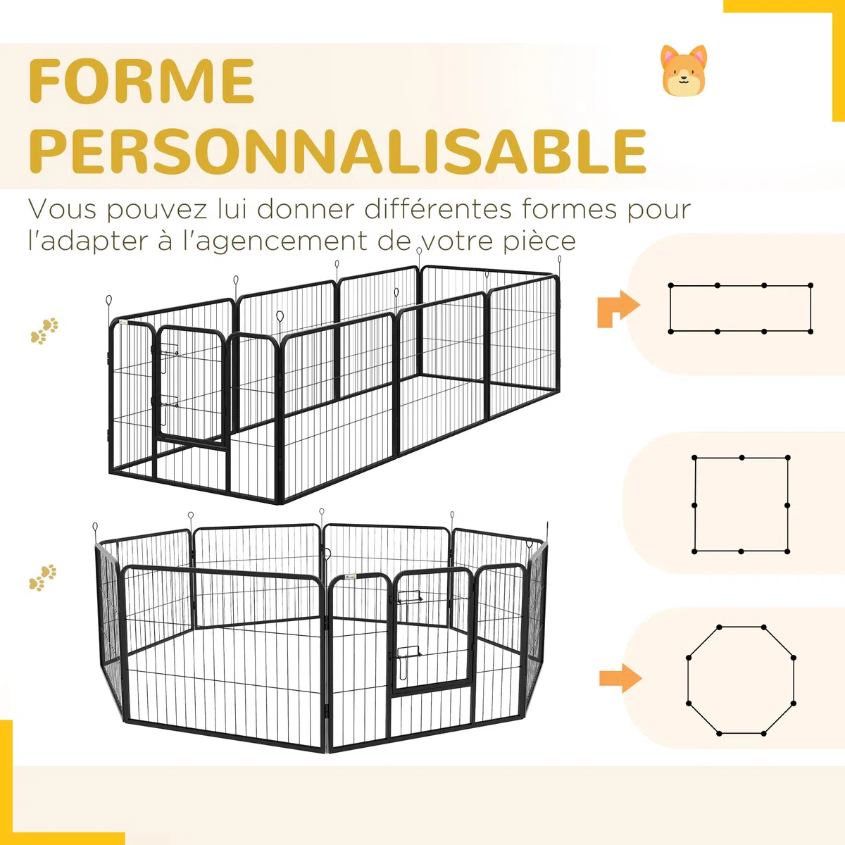 PawHut Luxe - Parque Modular de Acero epoxi con Puerta con Cerradura para Perros, Conejos, roedores, Animales pequeños, Interior y Exterior, 80 x 60 cm, Color Negro