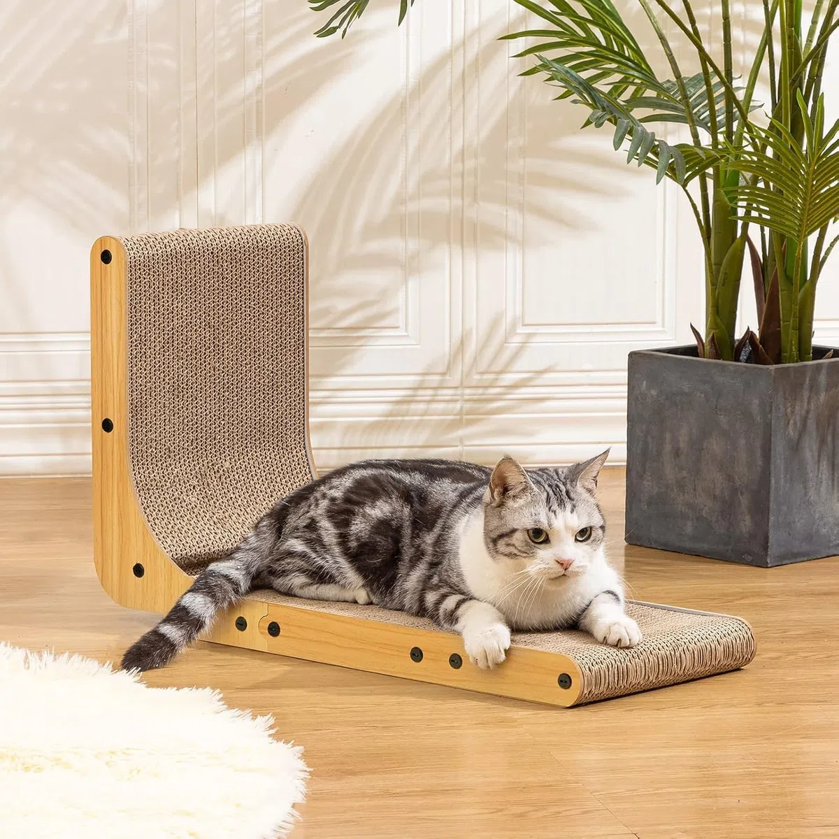 Rascador de gato en forma de L, Poils Bebe Rascador de gato para gatos de interior, protección de muebles, almohadilla de arañazos para gatos, cartón para gatos con juguete de bola, zacate gatera, 26