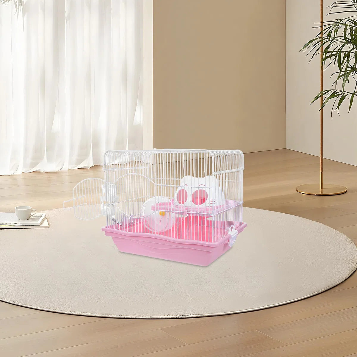 Jaula para Hámster Pequeño de Plástico Rosa, 2 Niveles con Rueda