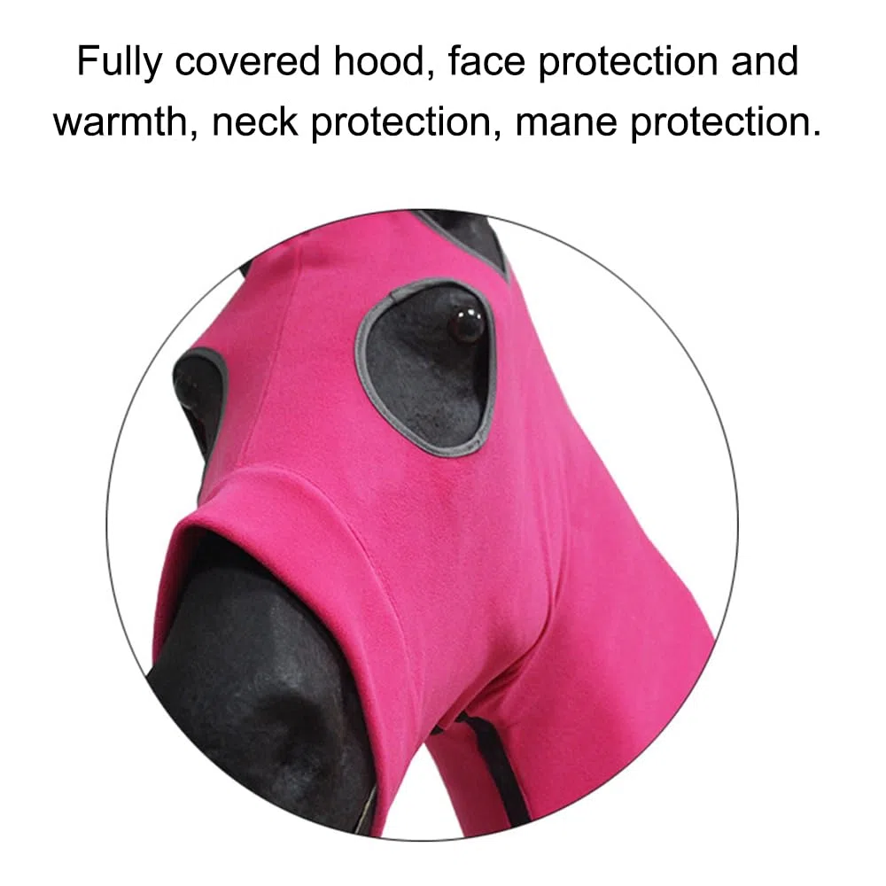Capucha de caballo de forro polar suave, capucha negra con cremallera y hebilla de ajuste, cómoda capucha de caballo, manta de invierno para manguera (L)
