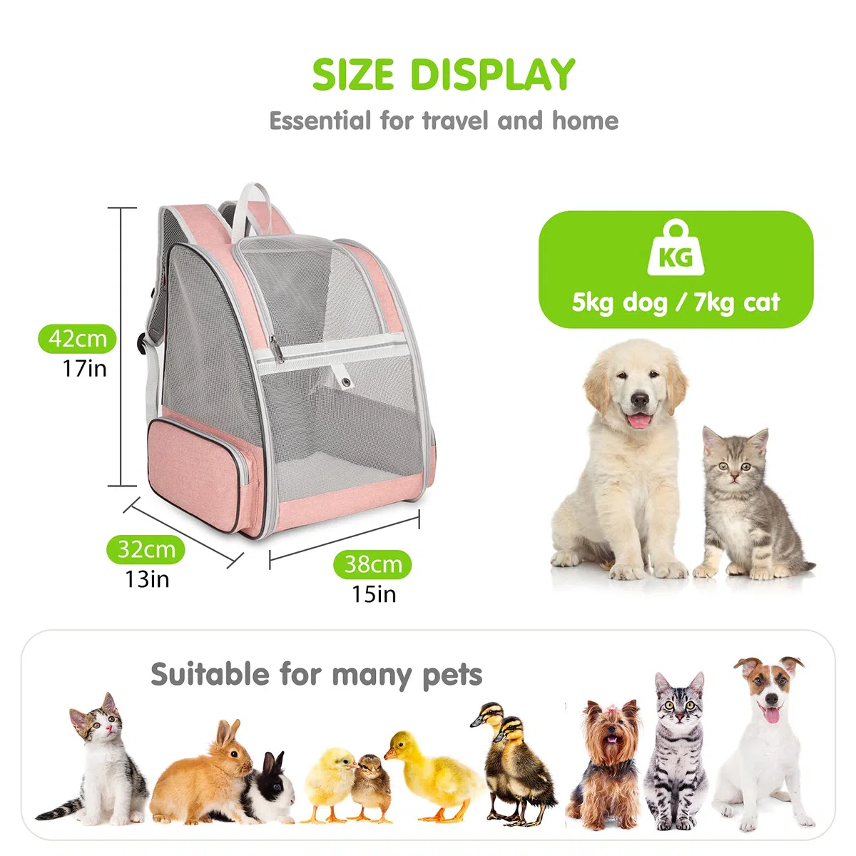 PETCUTE Transportin Gato,Plegable Mochilas para Gatos y Perro,Malla Completa Transpirable Bolsa Transporte con Estructura de Alambre, Transportin Estable para Viaje Aprobada por Aerolínea Rosa