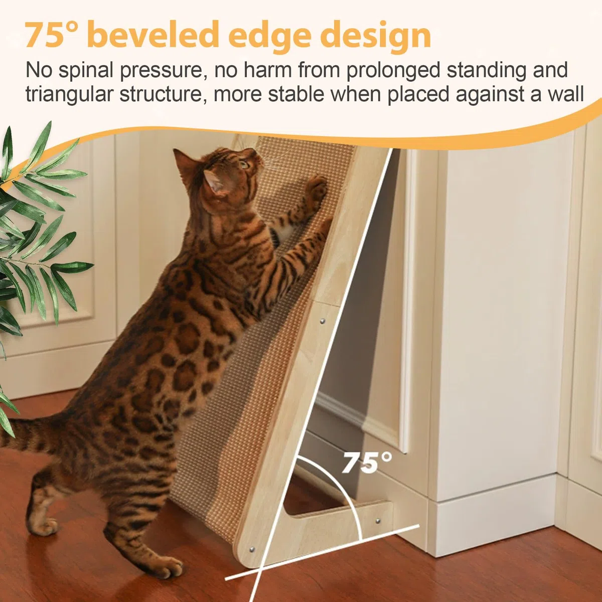Tabla rascador para gatos en forma de L de 69 cm de altura, de sisal, con marco de madera, rascador de doble uso para proteger el sofá y los muebles, rascador para gatos, para rascar, jugar y