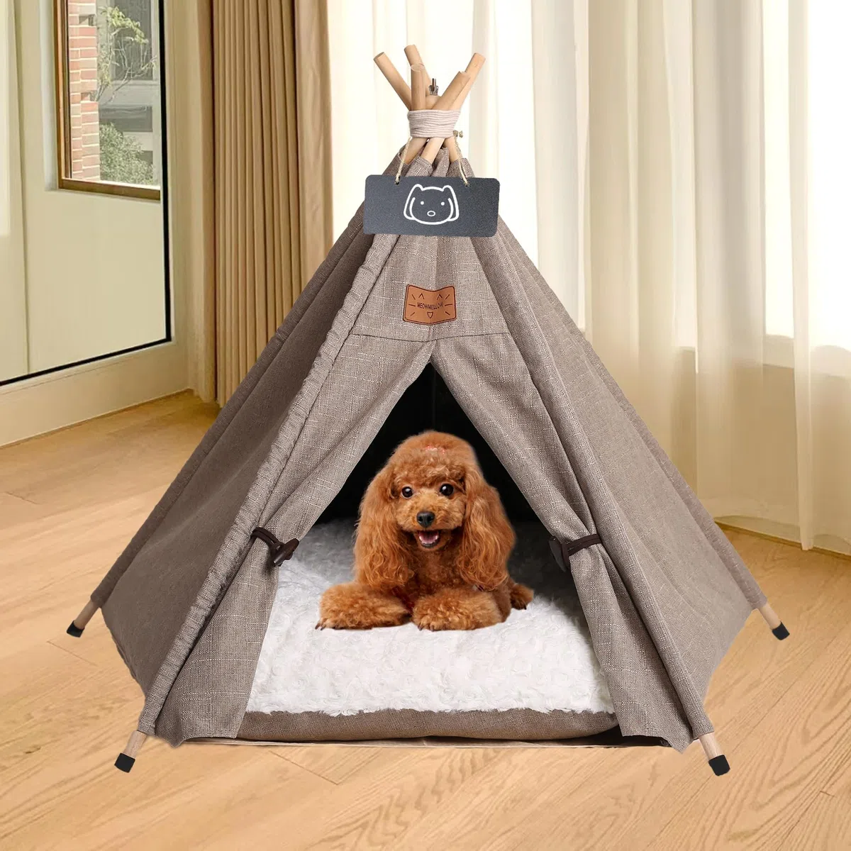 Tipi Tienda de campaña para mascotas, tienda de campaña para perros y gatos, con cojín de peluche, casas para gatos y perros, cueva para perros y mascotas, plegable, muebles de 50 x 50 x 60