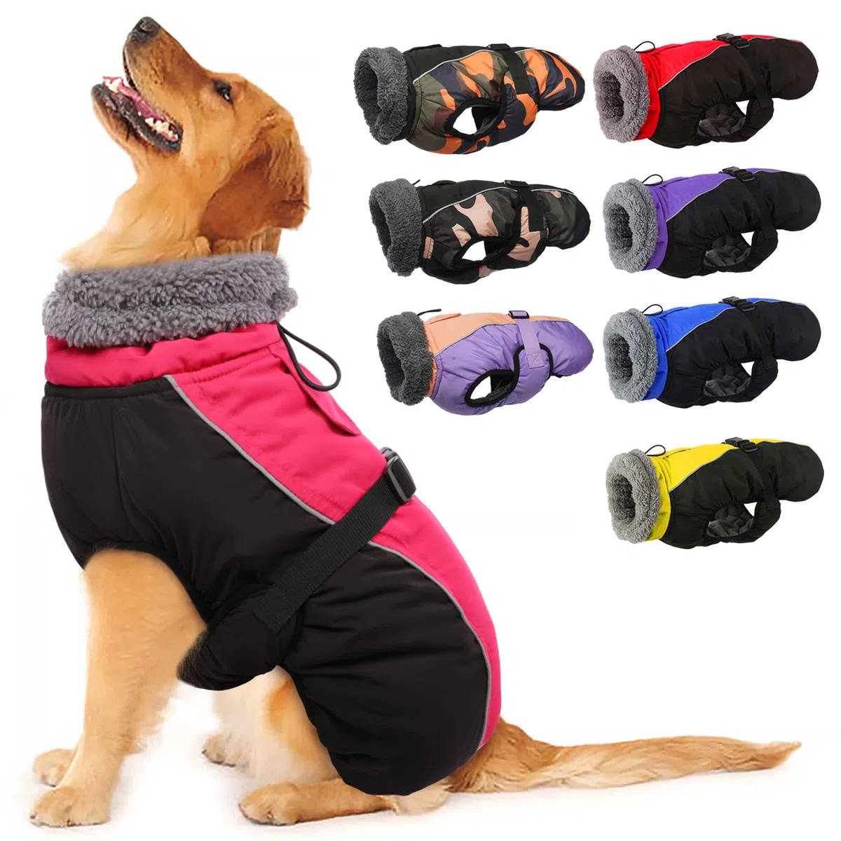 IECOii Abrigo extra cálido para perro, reflectante, ajustable, abrigo de invierno para perro con hebilla, chaqueta de forro polar con cuello alto para clima frío, abrigo de invierno suave para perros