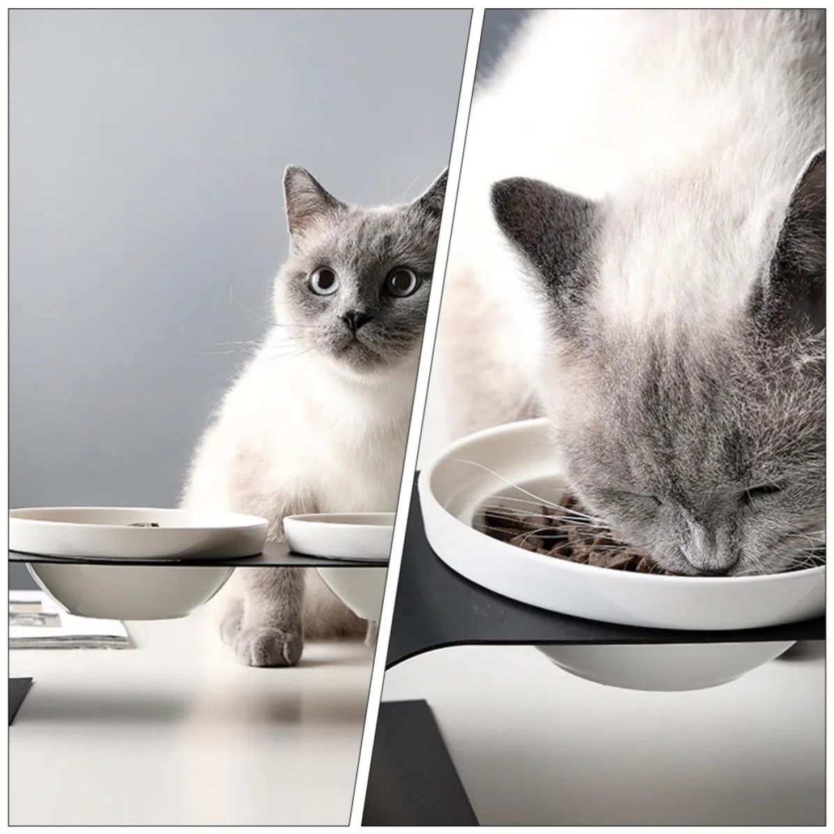 Comedero Elevado de Color Claro para Mascotas Cuencos Dobles de Cerámica y Soporte de Hierro Resistente, Adecuado para Gatos y Perros Pequeños en Casa