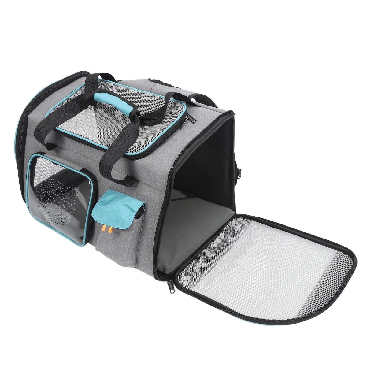Mochila transportadora para mascotas, malla transpirable, transportador portátil para gatos de gran capacidad, transportador para perros para viajes al aire libre, senderismo, (Gris y azul)