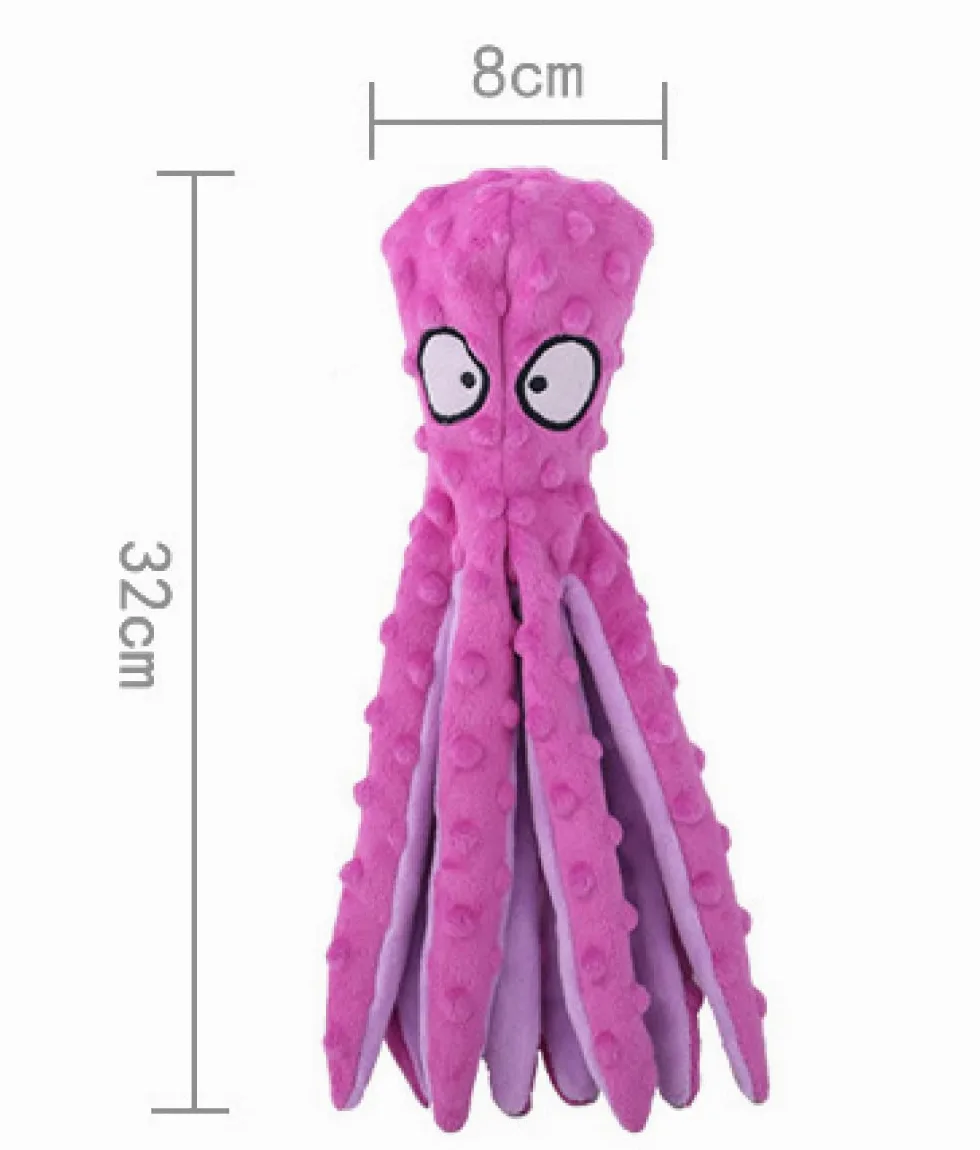 Juguete para Perro USB Squeak Octopus-Juguete para Perro de Peluche Plisado sin Relleno, Juguete para Cachorros, Perros pequeños, medianos y Grandes (4 Colores)-Blue