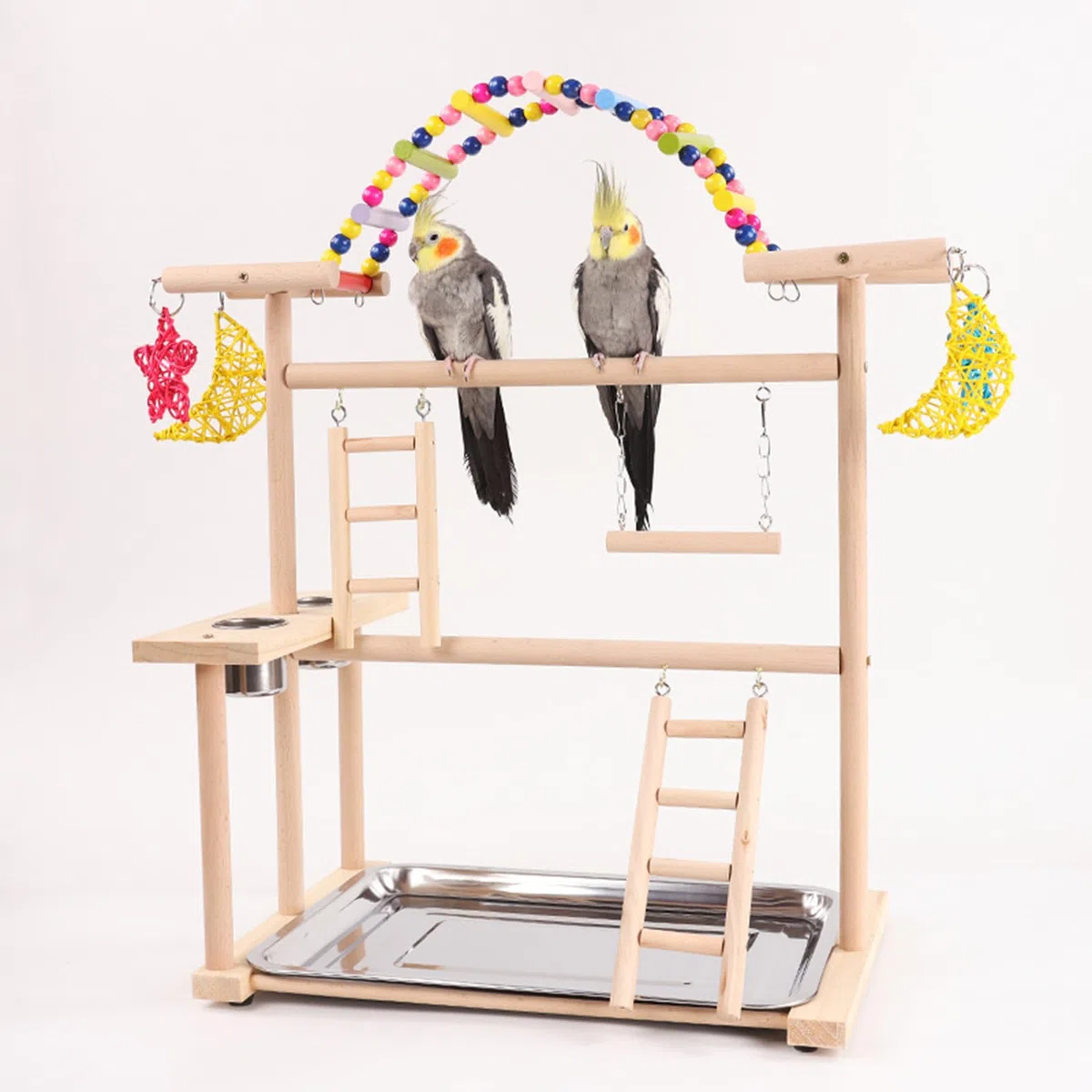 Parrots Bird Gym - Juego de soporte de madera para periquitos, periquitos, periquitos, juguete para pájaros pequeños
