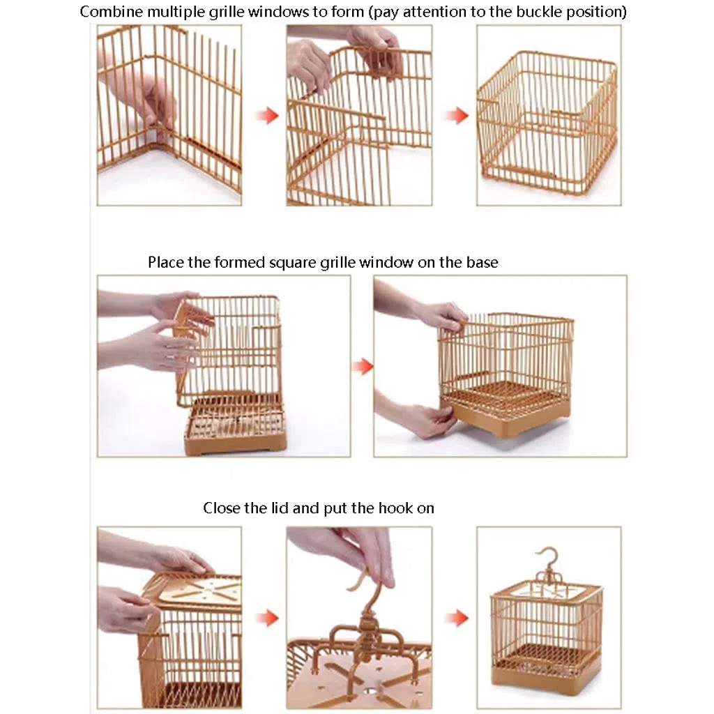 Jaula De Vuelo para Pájaros Cuadrada De Plástico para Bañarse, para Pinzones, Minás, Loros, Jaula Colgante Portátil con Varilla De Soporte Y Comedero.(A)